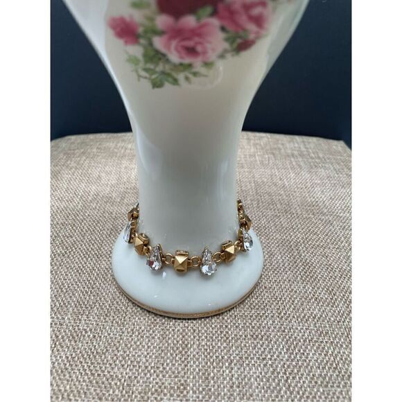 J. Crew Bracelet Tear Drop Crystal Pyramid Gold Tone 7.5 Modernist Jewelry Bling - Picture 8 of 8